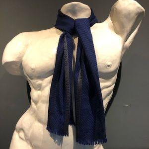 Enrico Coveri elegant rich Blue on Blue Signature logo scarf Made in Italy. EUC